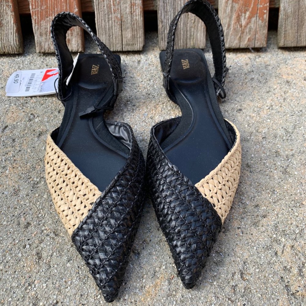 Zara Woven Raffia Slingback Flats - Size 38 (7.5)